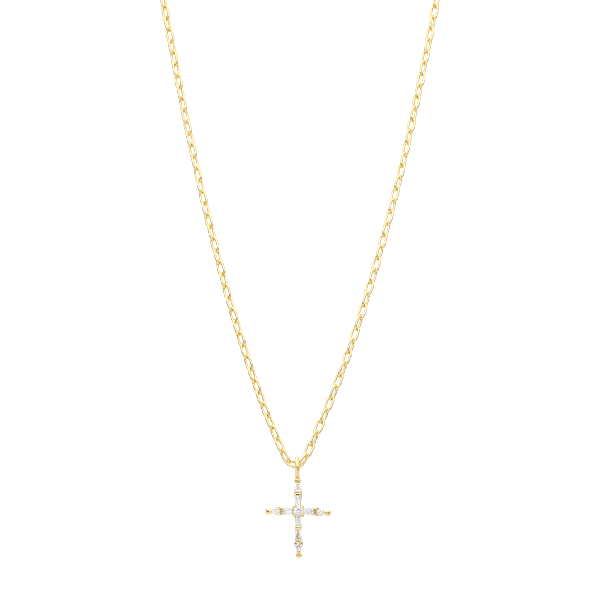 Collar cruz circonias cadena clip plata