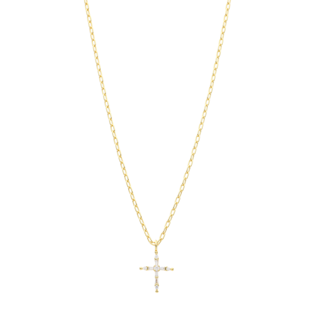 Collar cruz circonias cadena clip plata