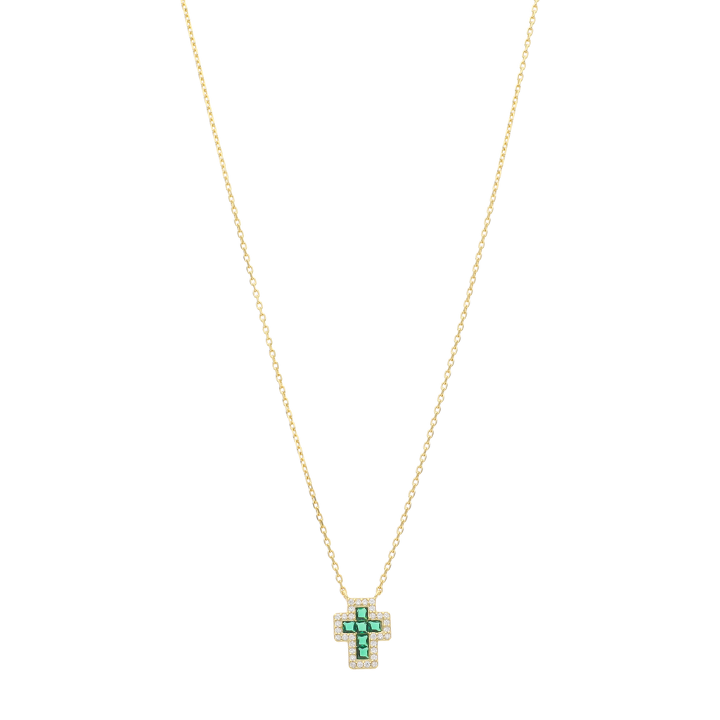 Collar cruz color y bisel circonias blancas