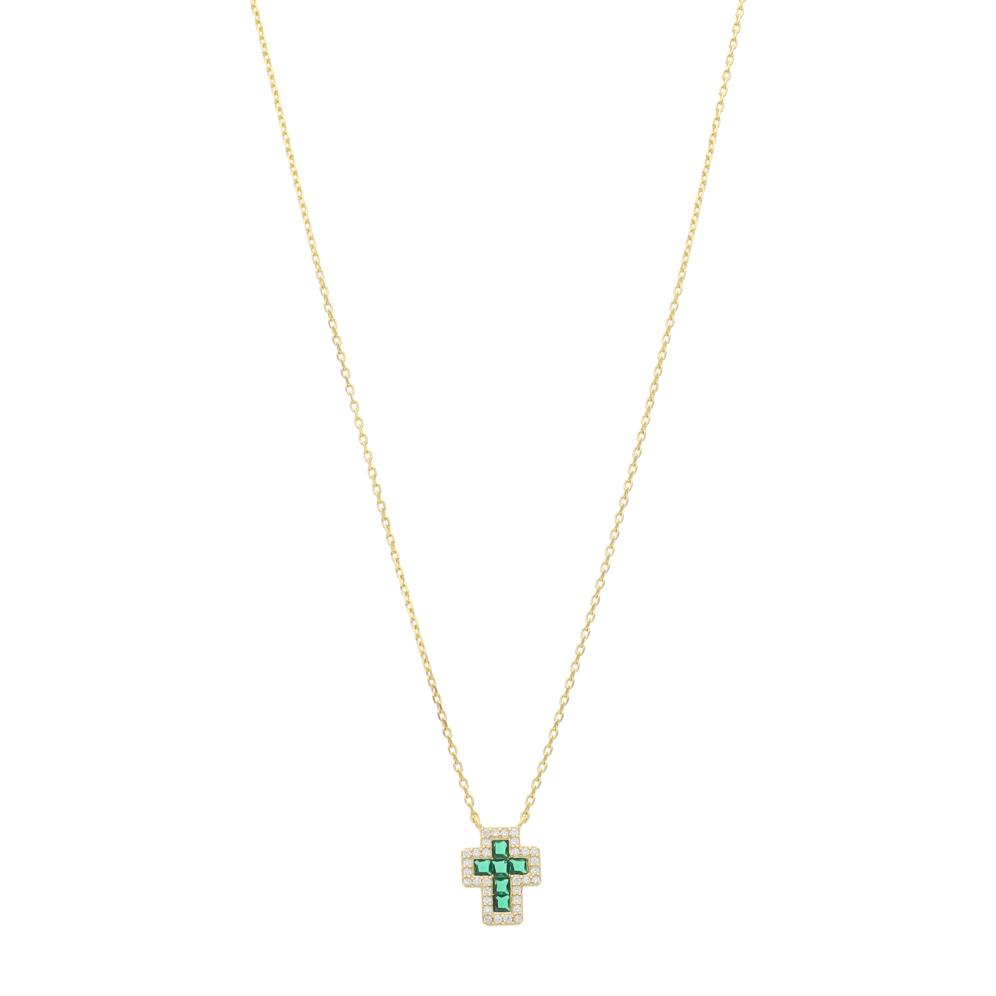 Collar cruz color y bisel circonias blancas