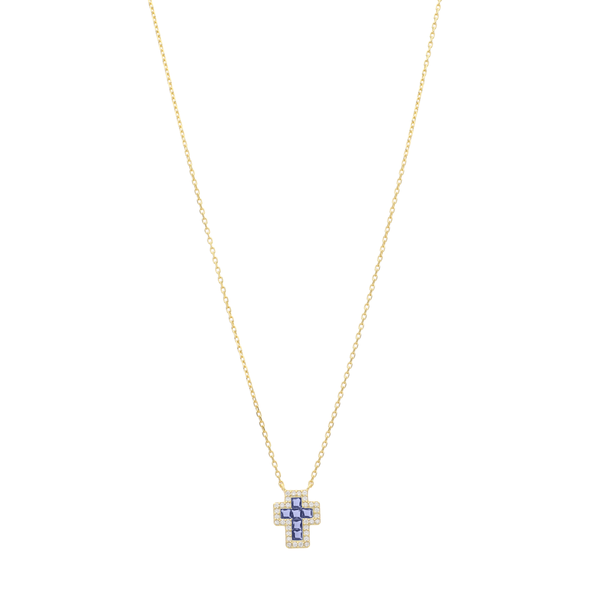 Collar cruz color y bisel circonias blancas