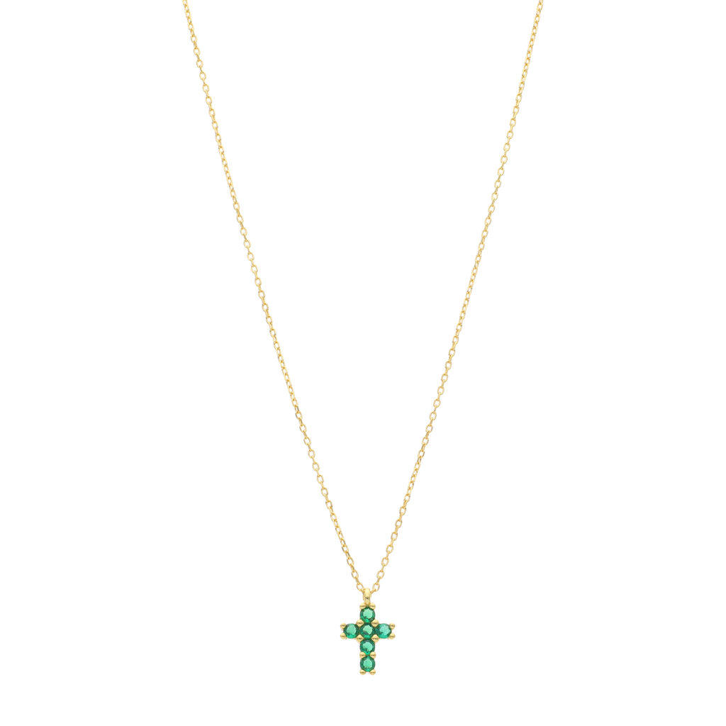 Collar cruz circonias verdes plata
