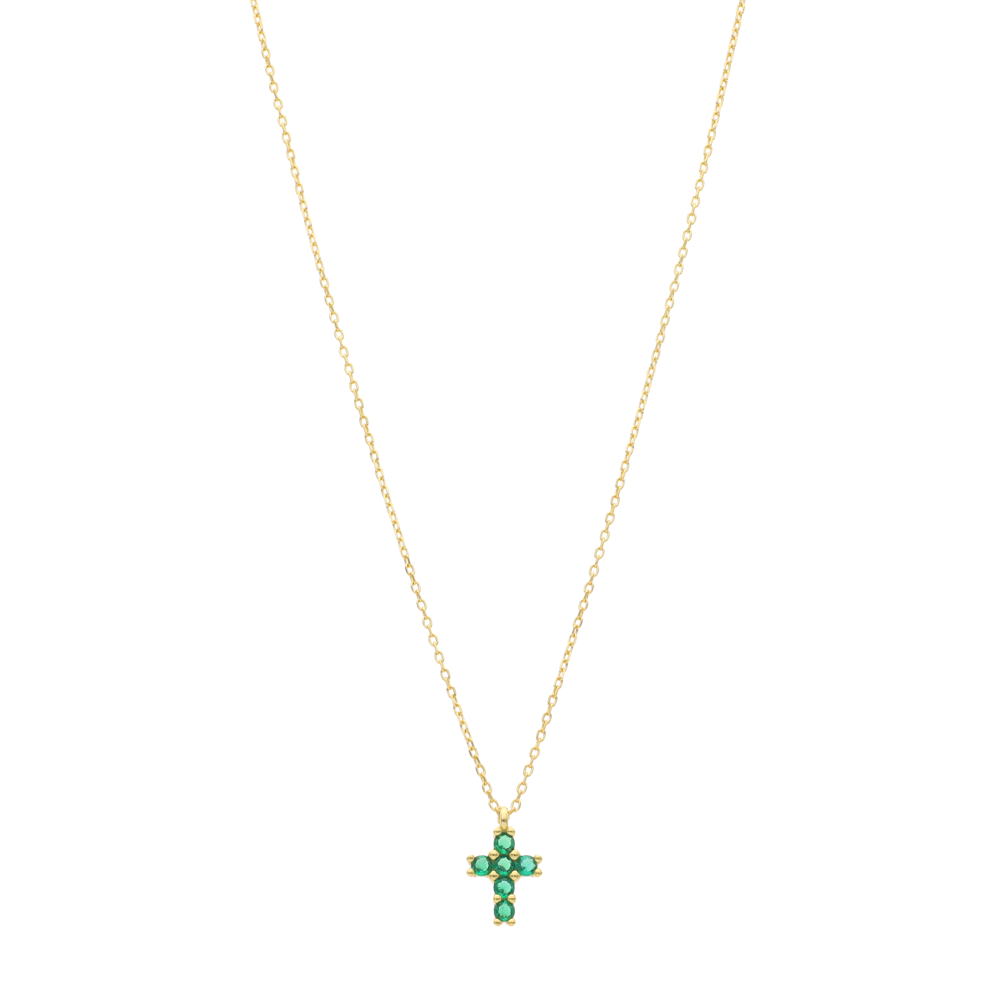 Collar cruz circonias verdes plata