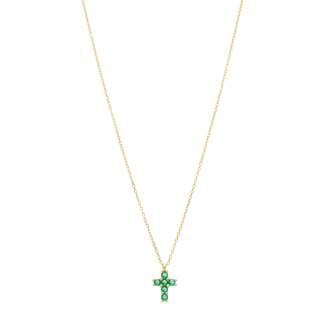 Collar cruz circonias verdes plata