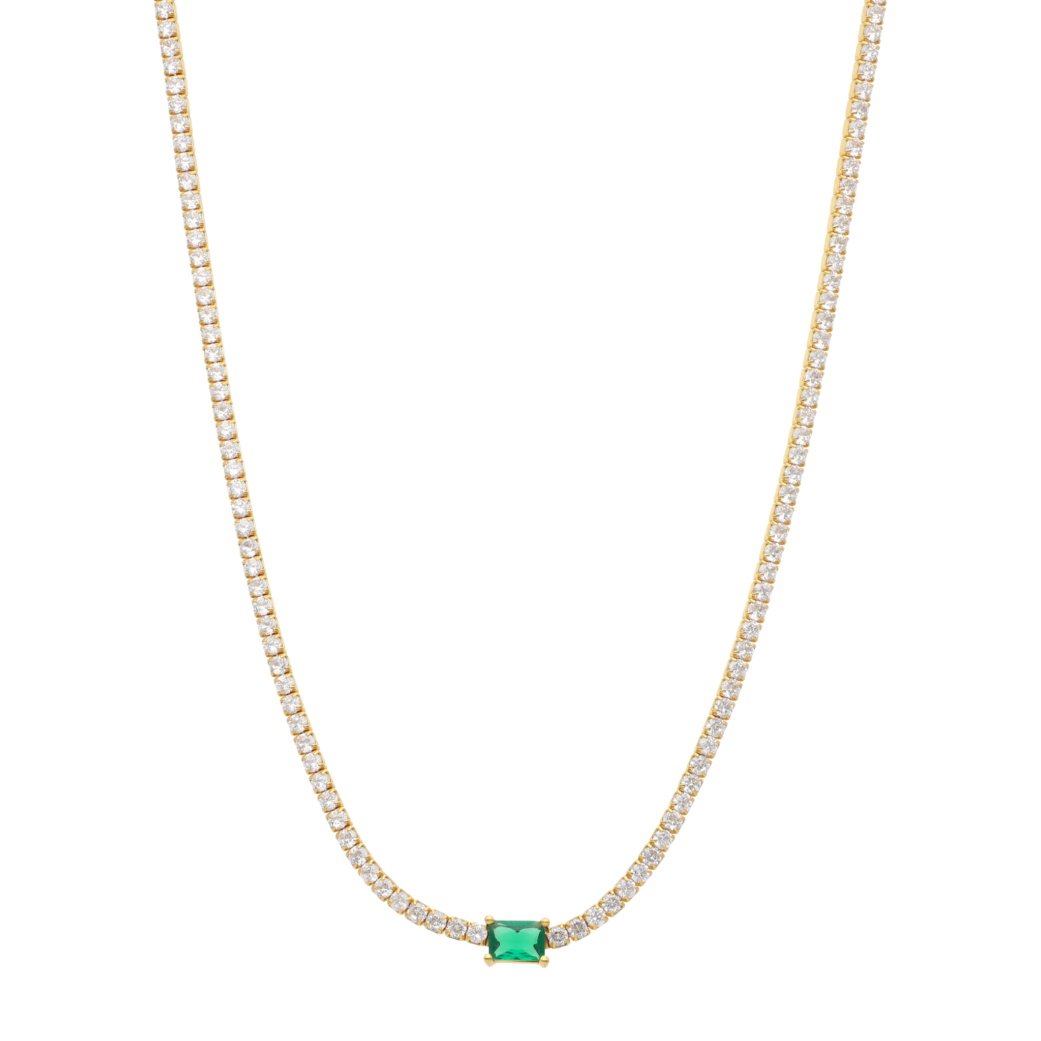 Collar tennis circonia verde central plata