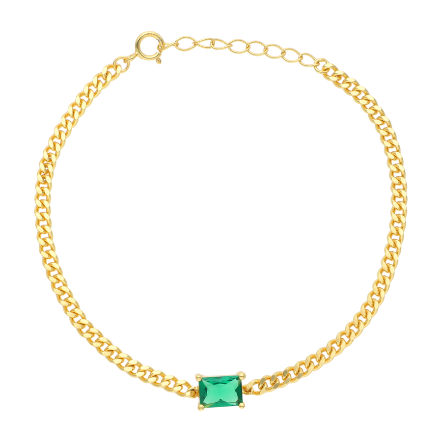 Pulsera cadena barbada circonia verde plata