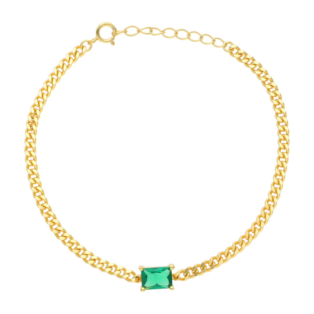 Pulsera cadena barbada circonia verde plata