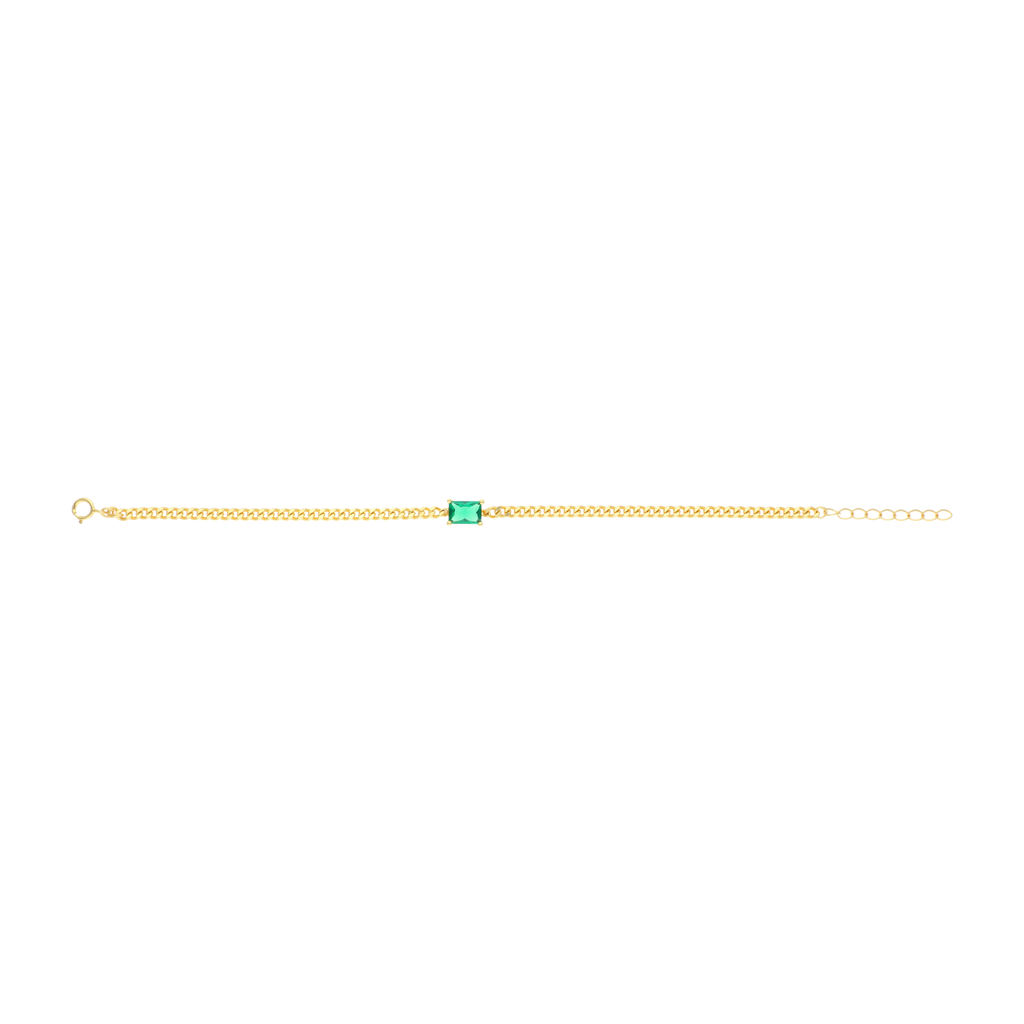 Pulsera cadena barbada circonia verde plata