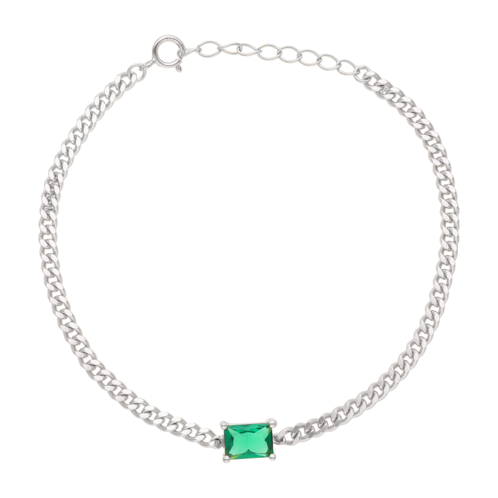 Pulsera cadena barbada circonia verde plata