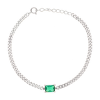Pulsera cadena barbada circonia verde plata