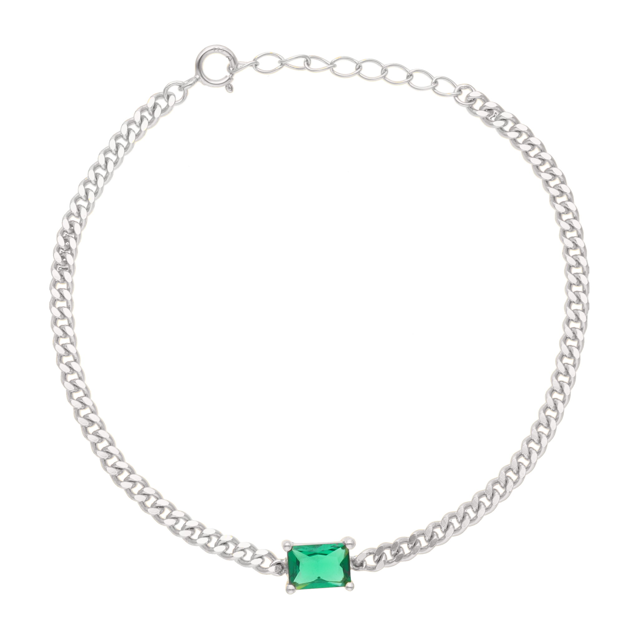 Pulsera cadena barbada circonia verde plata