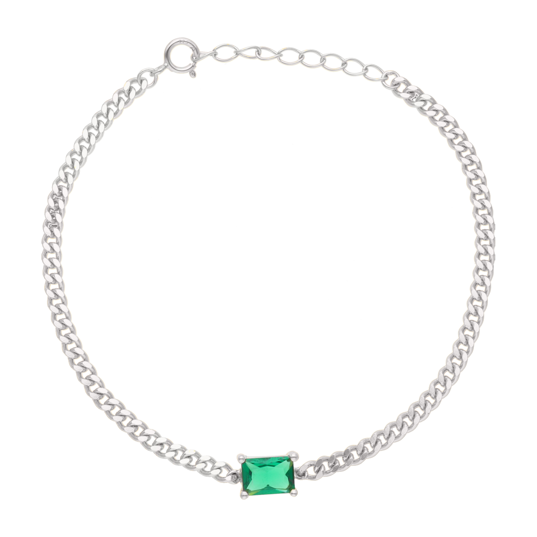 Pulsera cadena barbada circonia verde plata