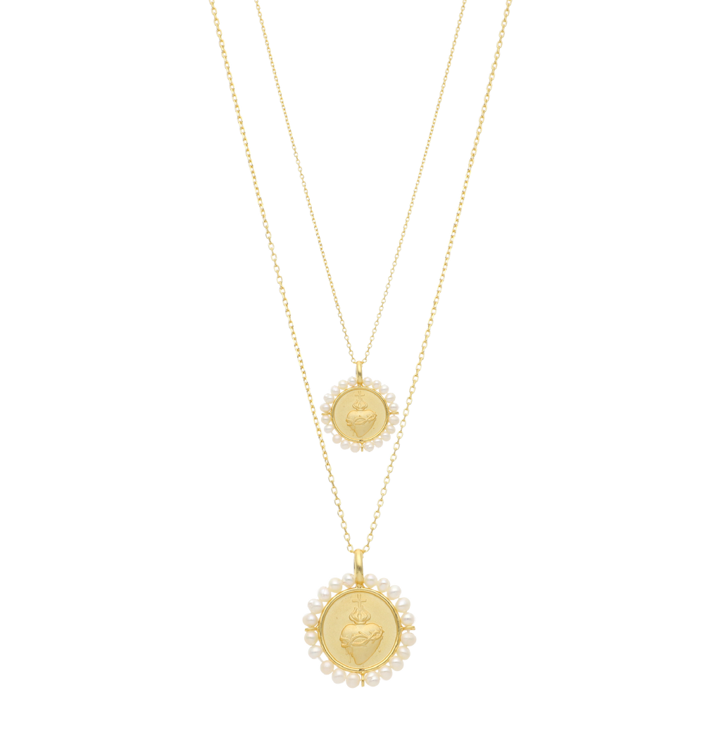 Collar medalla perlas Sagrado Corazón plata