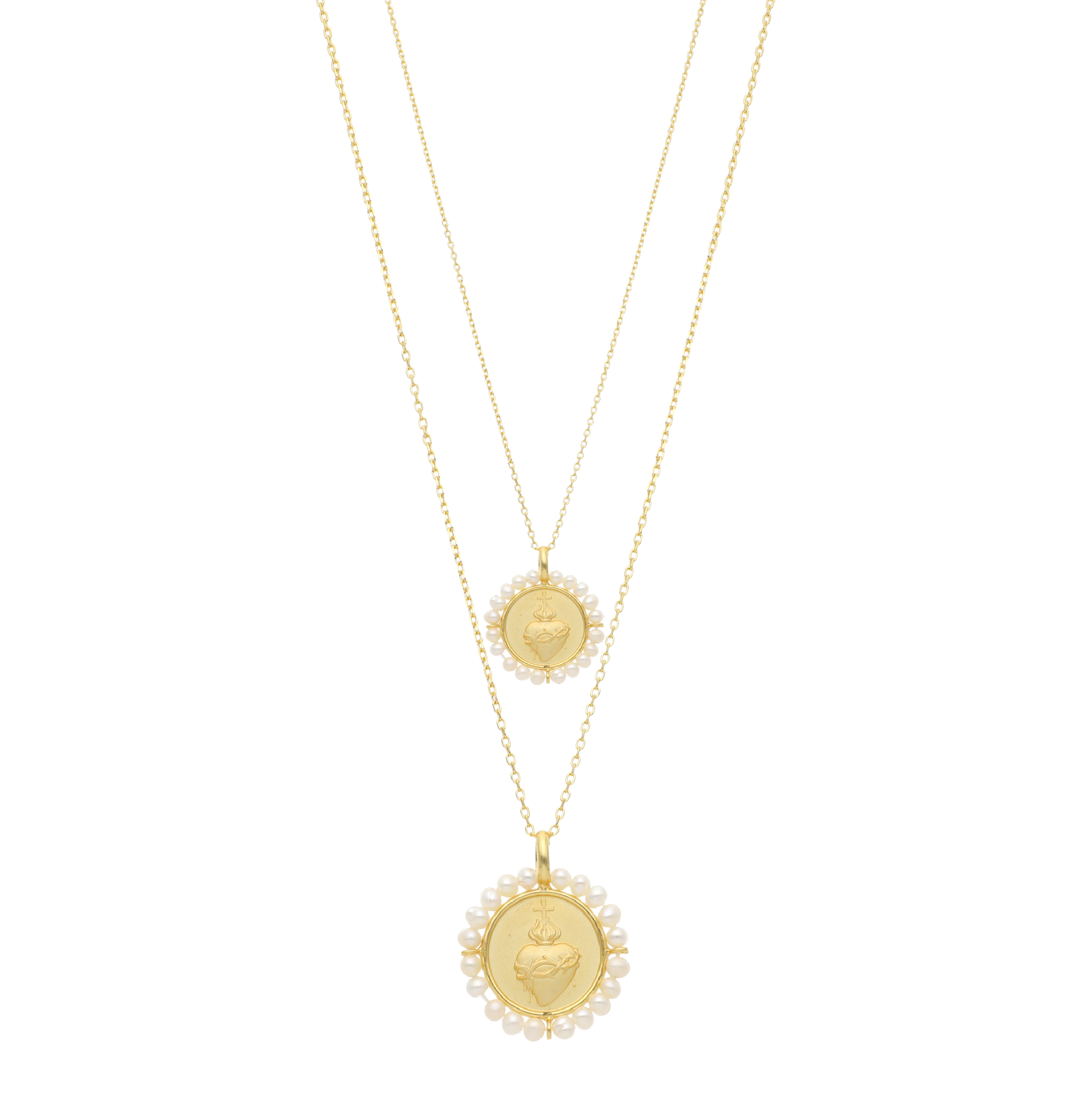 Collar medalla perlas Sagrado Corazón plata