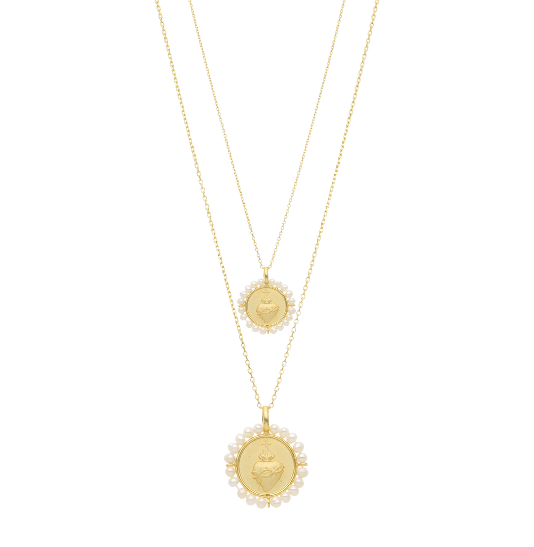 Collar medalla perlas Sagrado Corazón plata