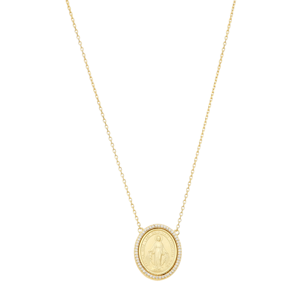 Collar medalla Guadalupe con bisel de circonias