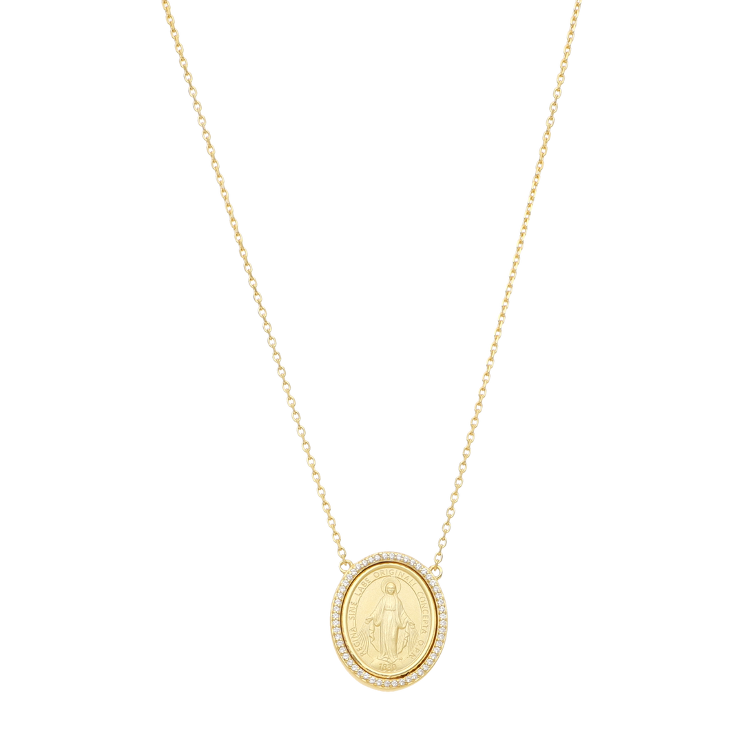 Collar medalla Guadalupe con bisel de circonias