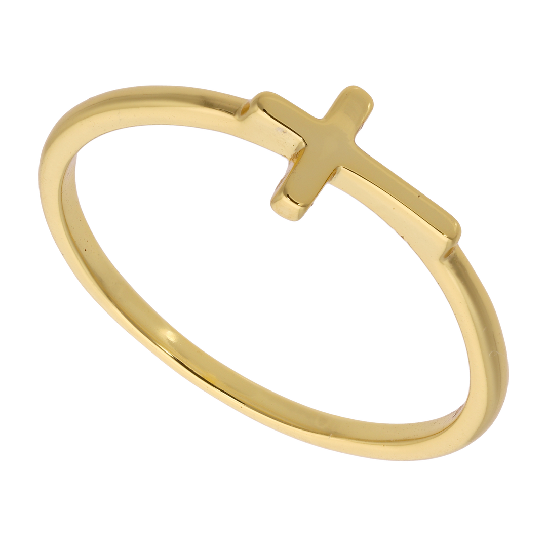 Anillo liso cruz plata