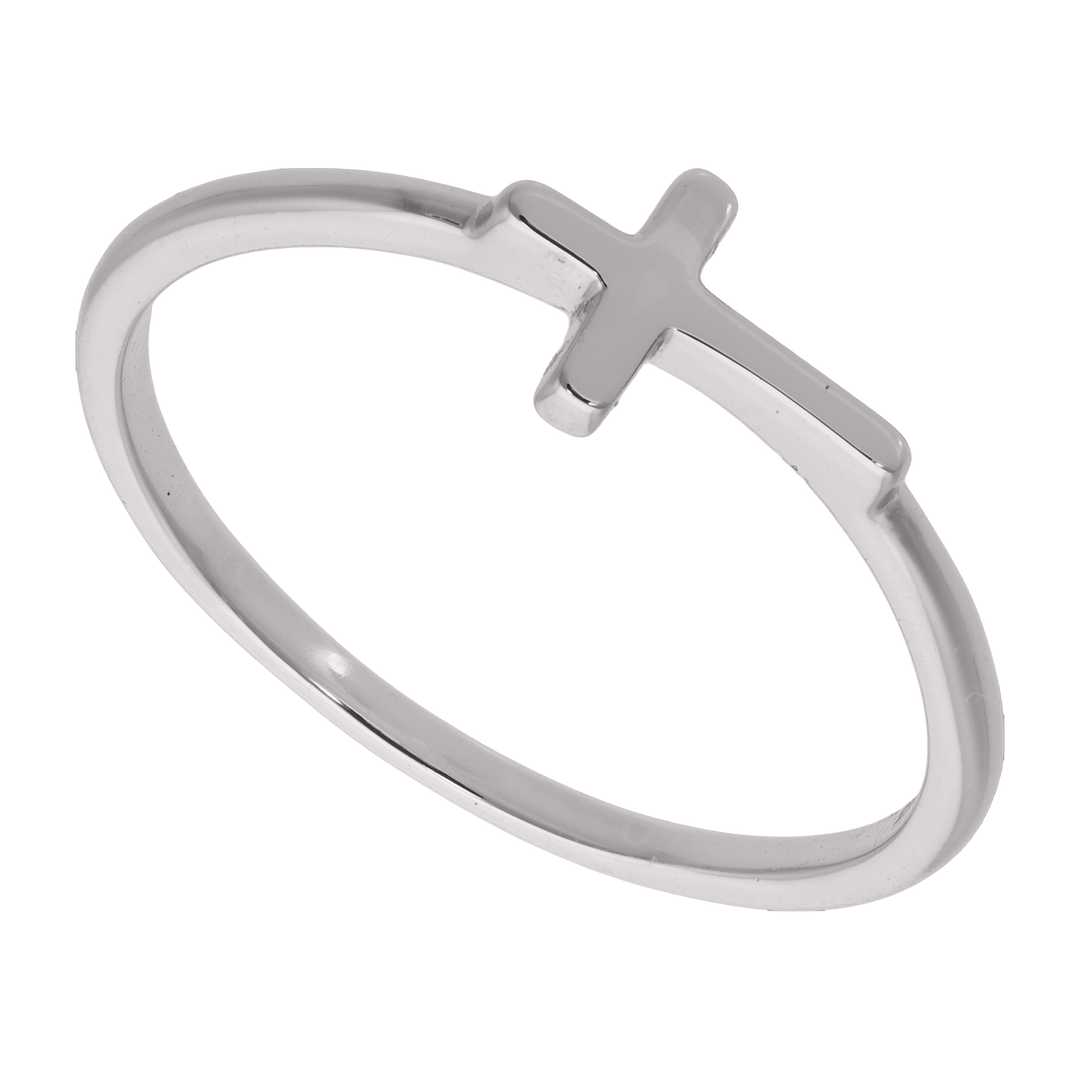Anillo liso cruz plata