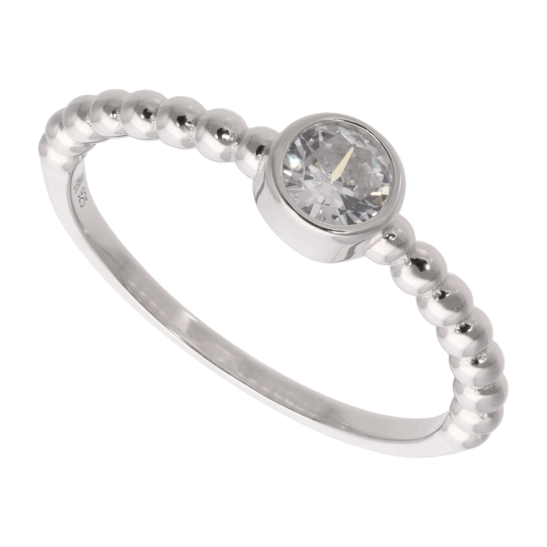 Anillo bolitas solitario plata