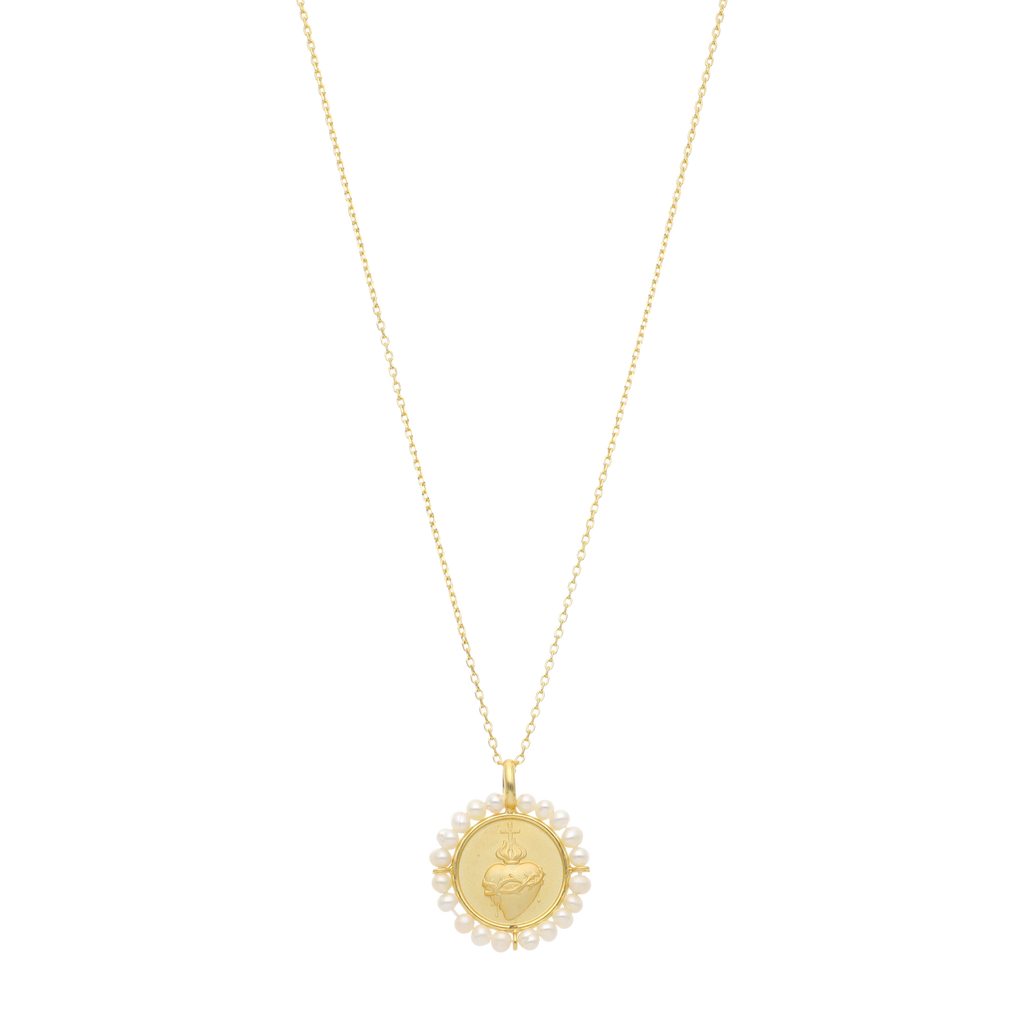 Collar medalla perlas Sagrado Corazón plata