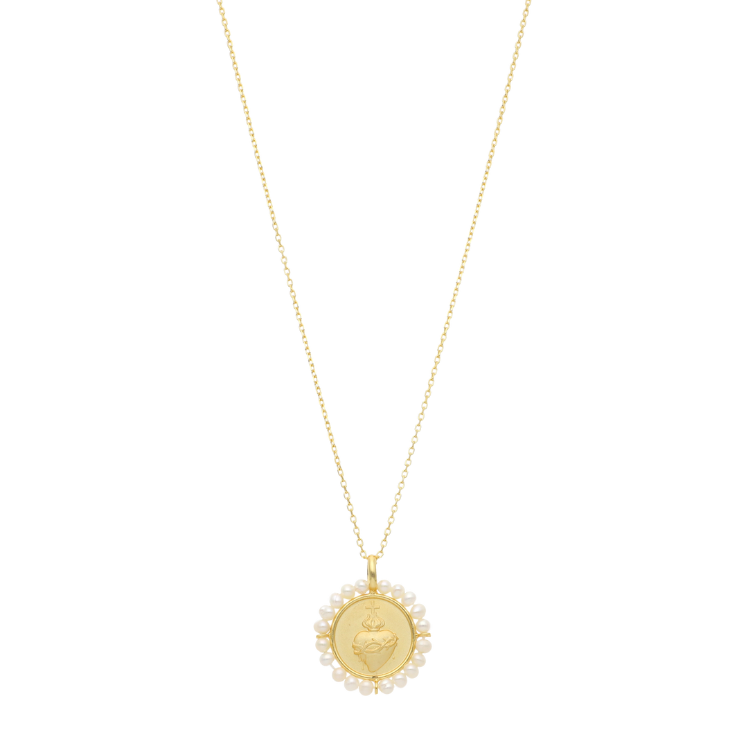 Collar medalla perlas Sagrado Corazón plata