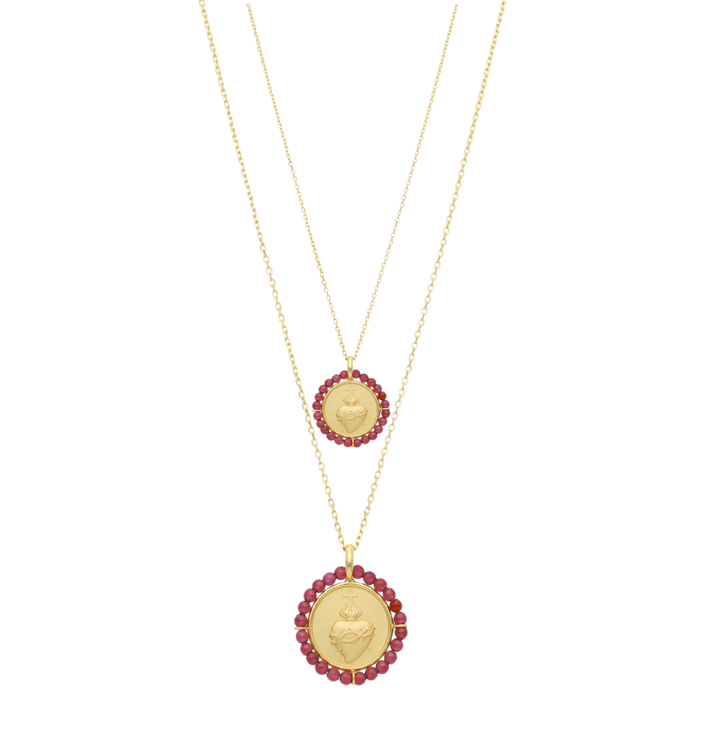 Collar medalla granate Sagrado Corazón plata