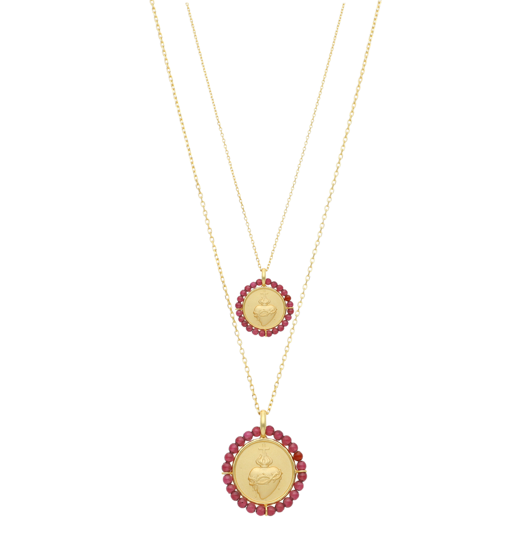 Collar medalla granate Sagrado Corazón plata