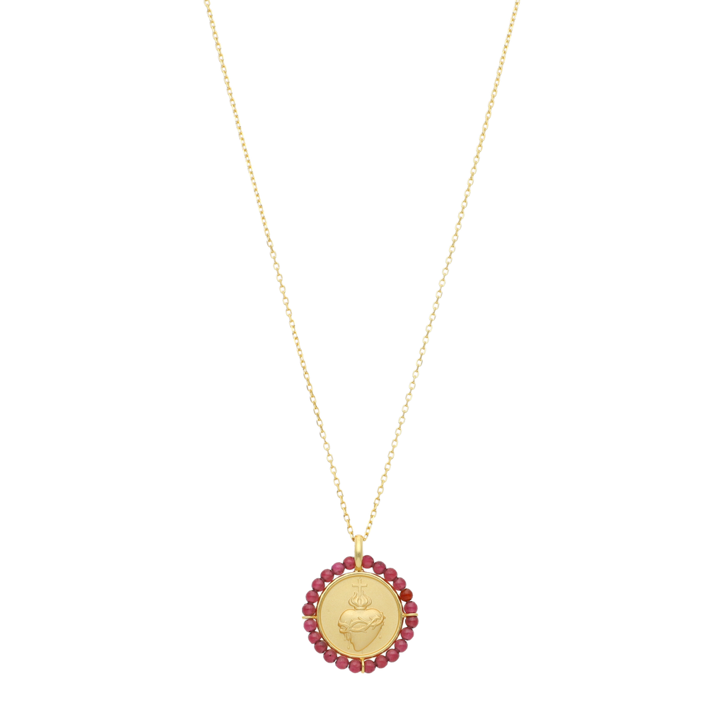 Collar medalla granate Sagrado Corazón plata