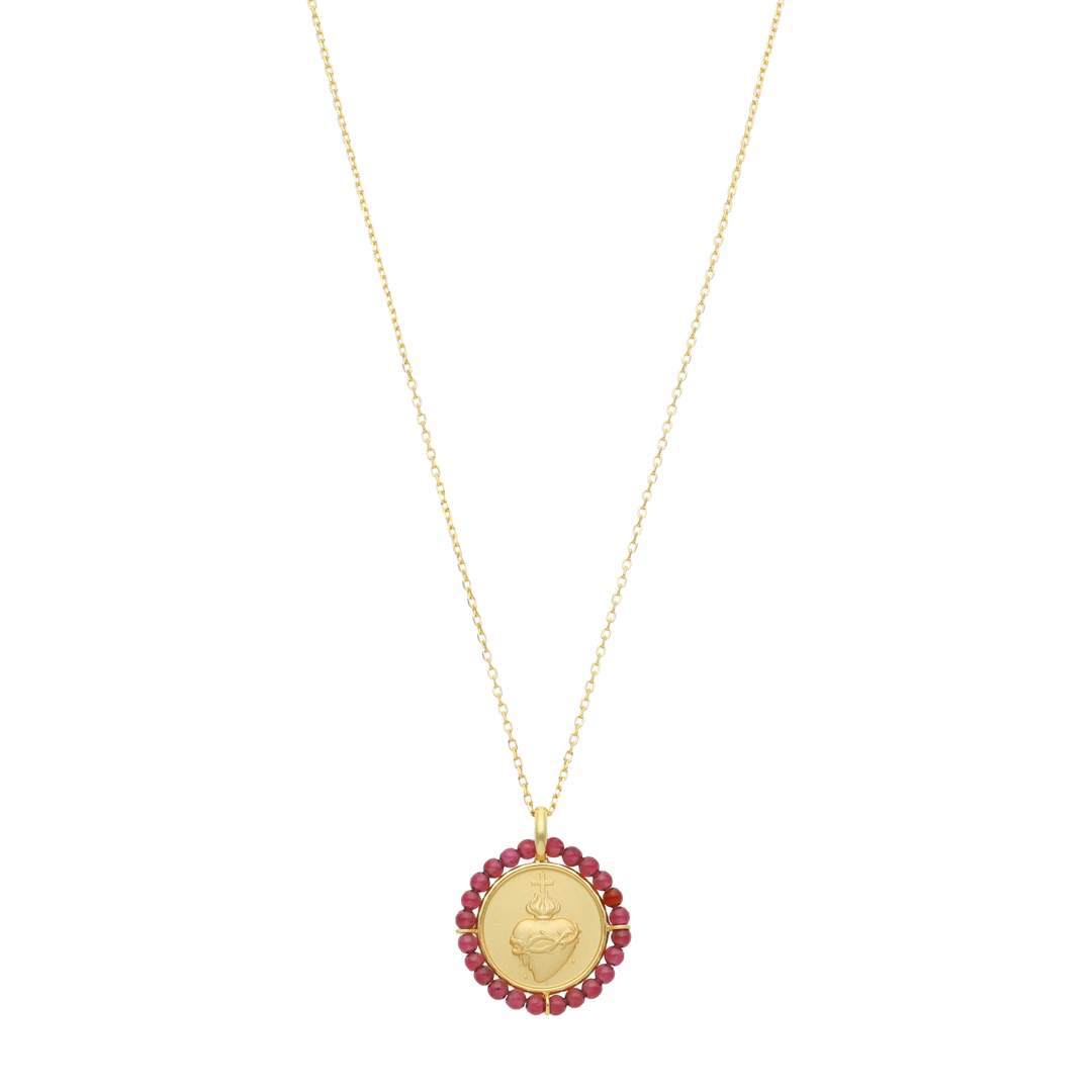 Collar medalla granate Sagrado Corazón plata