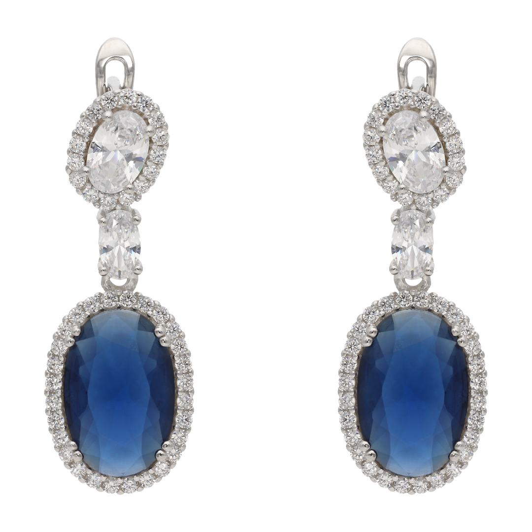 Aretes largos circonias blancas y azules plata