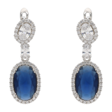 Aretes largos circonias blancas y azules plata