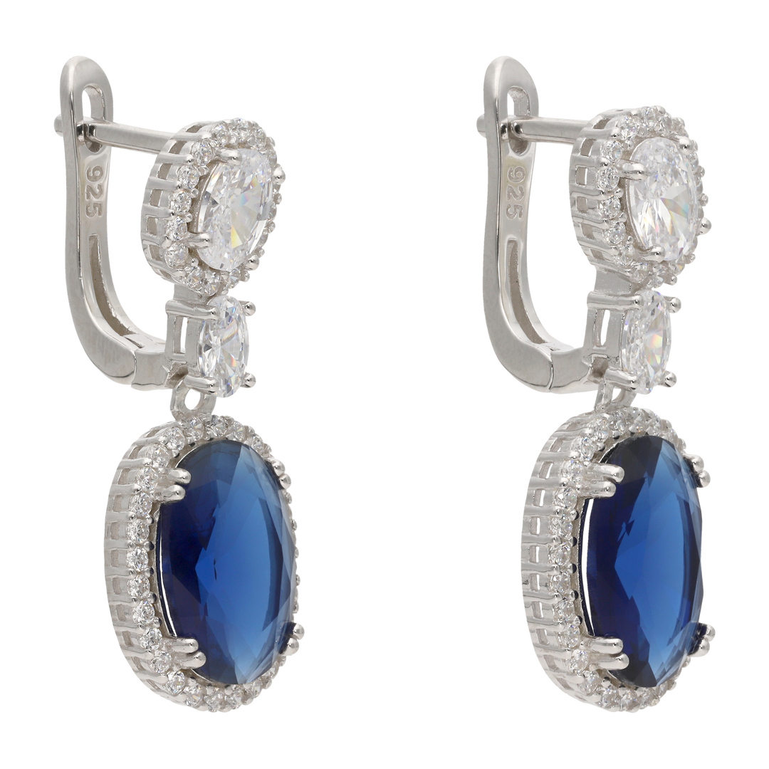 Aretes largos circonias blancas y azules plata