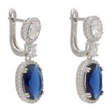 Aretes largos circonias blancas y azules plata