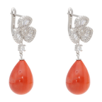 Aretes largos flor petalos perlas/coral/turquesa plata