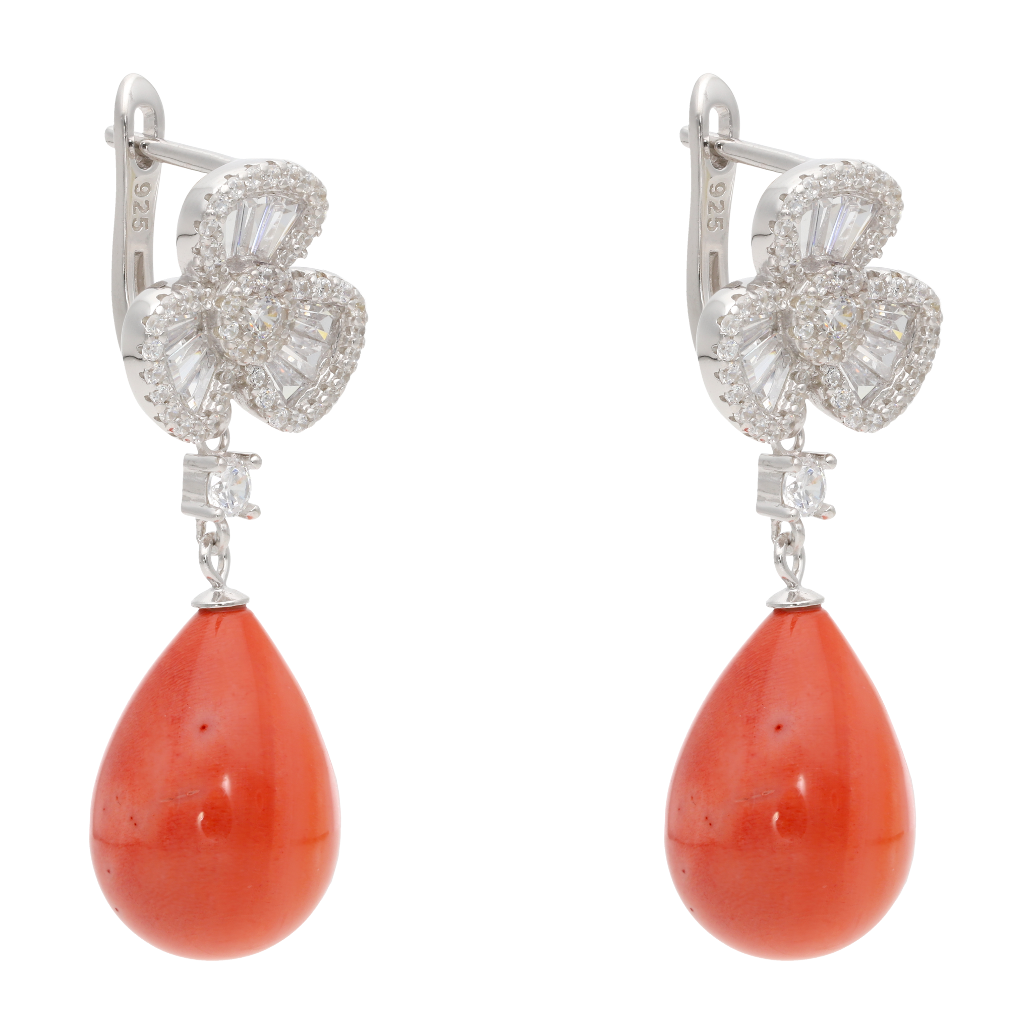 Aretes largos flor petalos perlas/coral/turquesa plata
