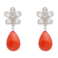Aretes largos flor circonias coral plata