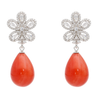 Aretes largos flor circonias coral plata