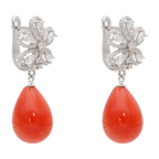 Aretes largos flor circonias coral plata