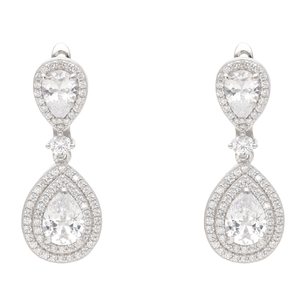 Aretes largos gota circonias plata