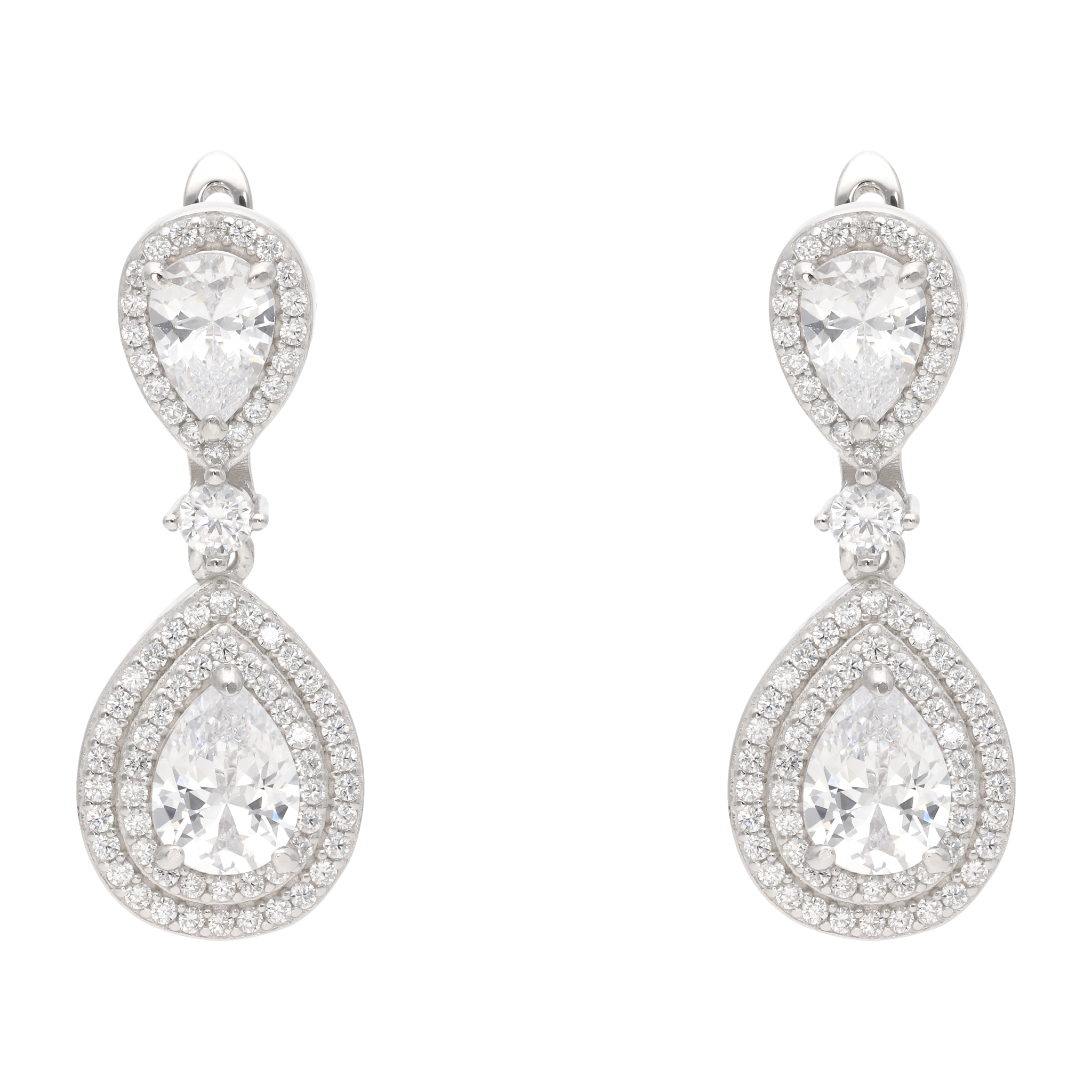 Aretes largos gota circonias plata