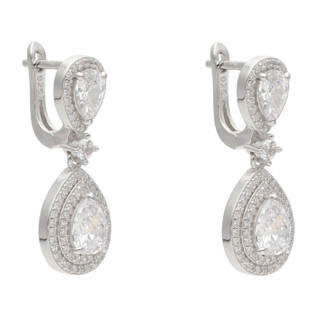 Aretes largos gota circonias plata
