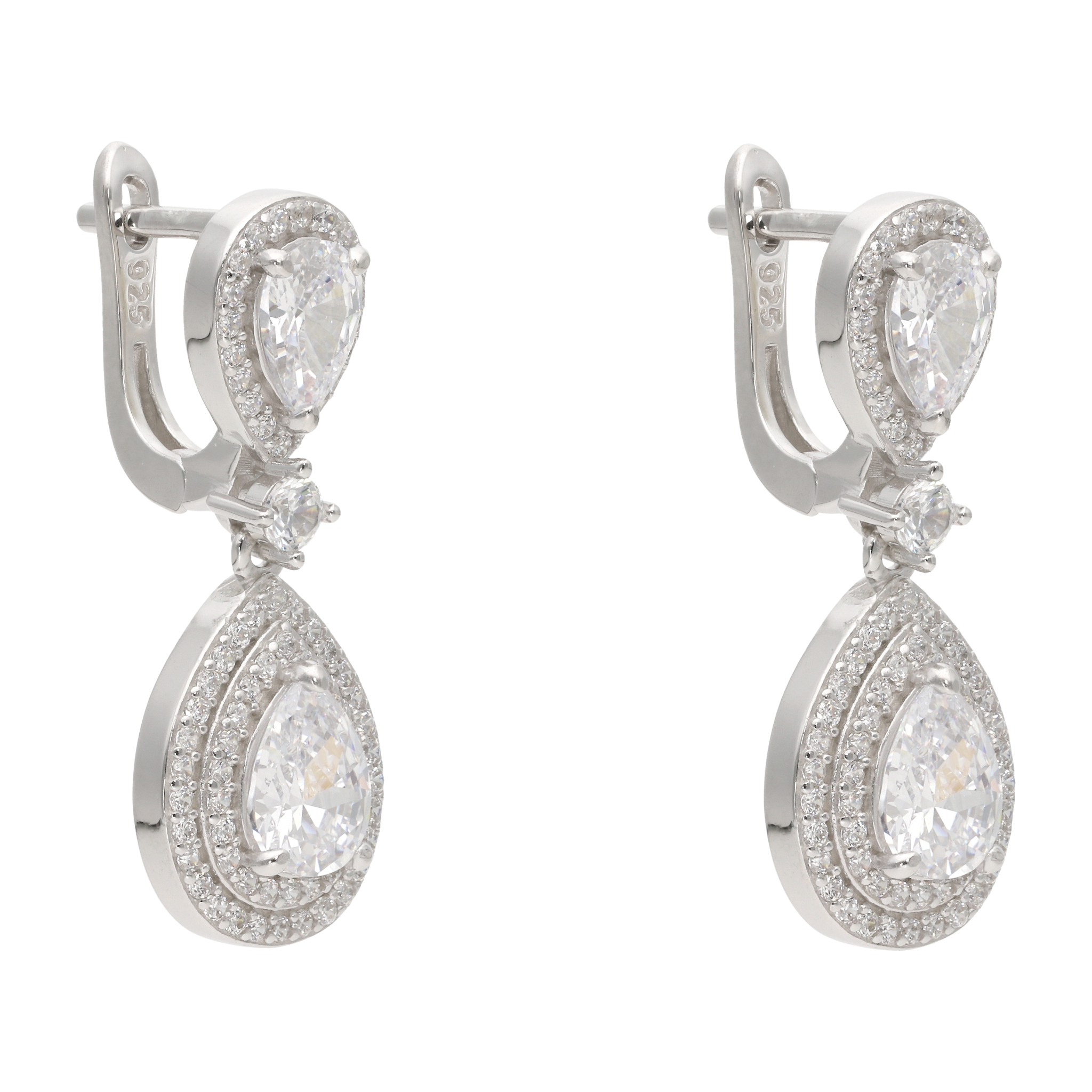 Aretes largos gota circonias plata