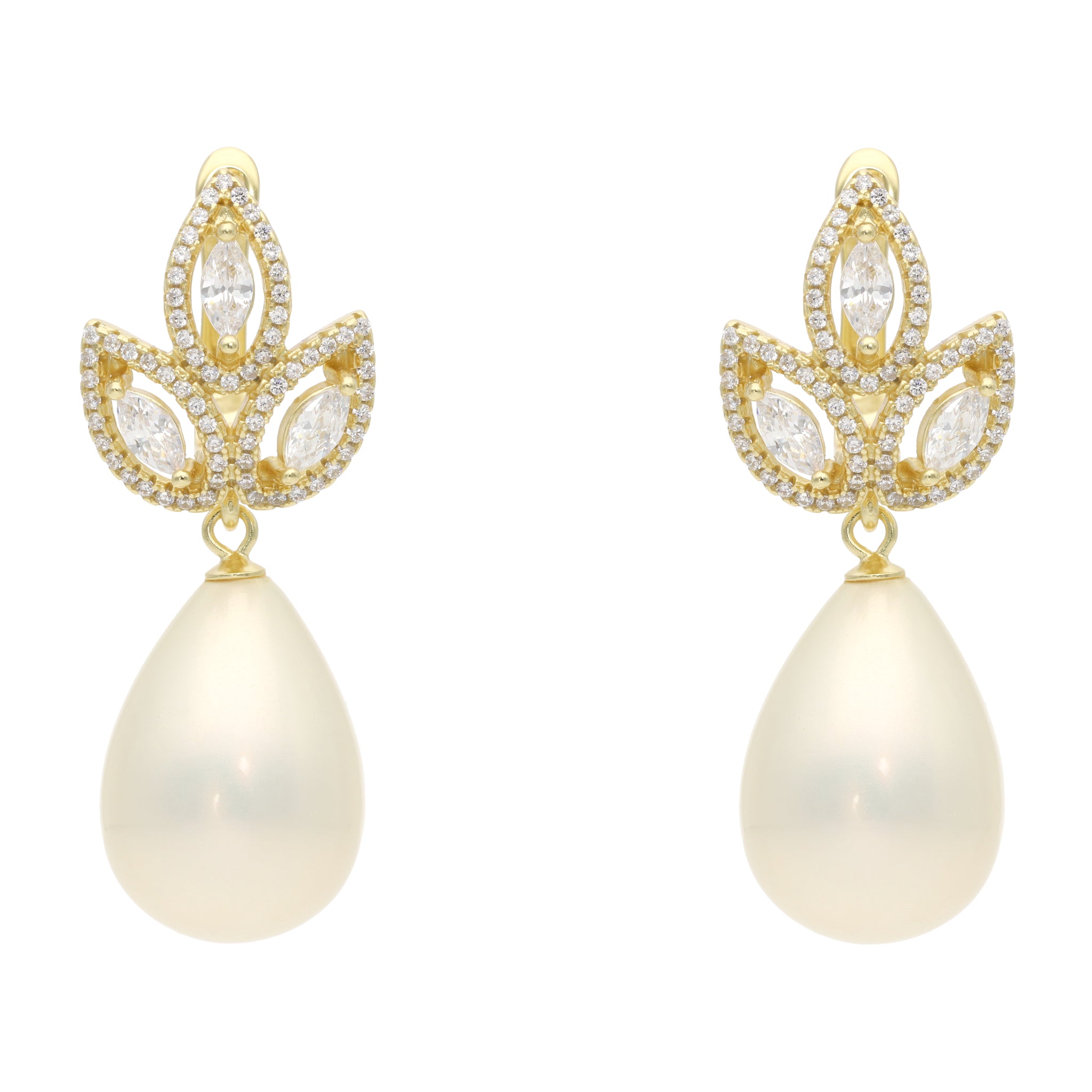 Aretes 3 hojas circonias con piedra gota plata