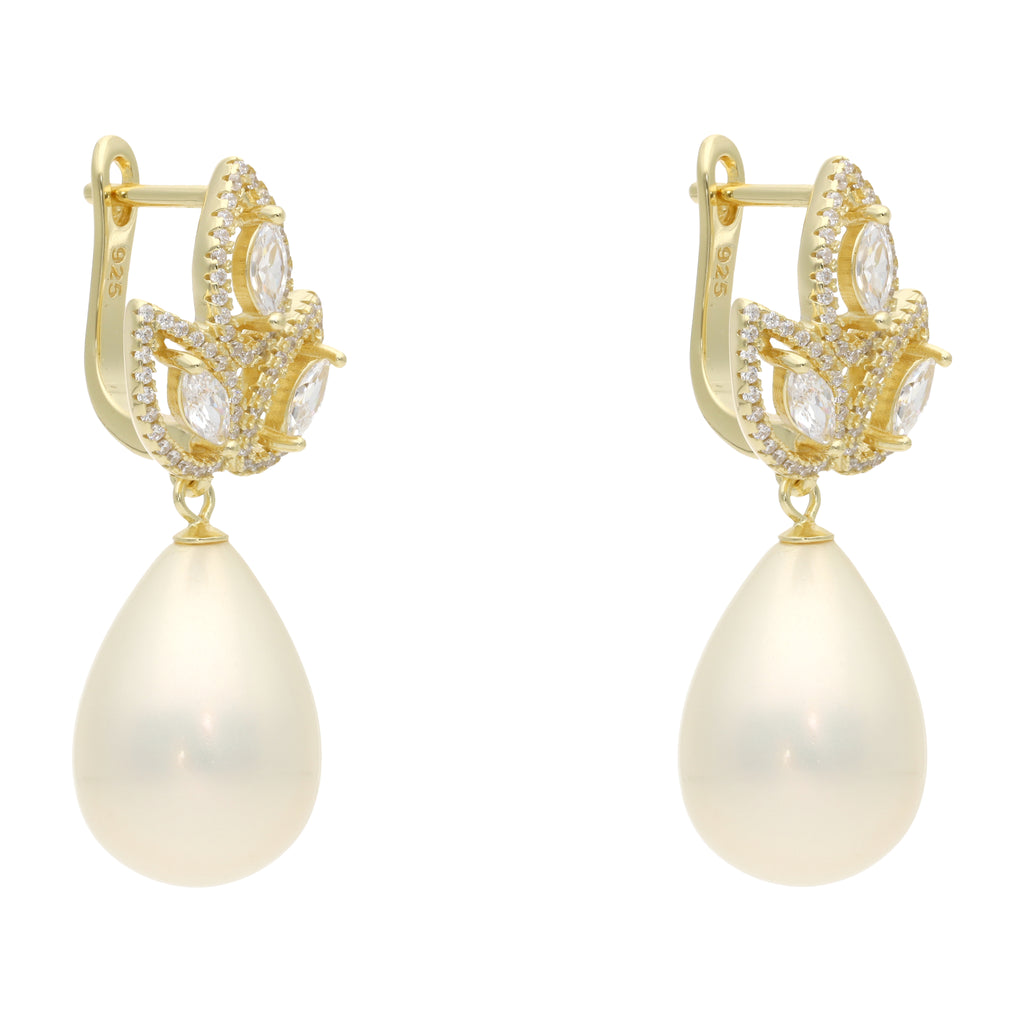 Aretes 3 hojas circonias con piedra gota plata