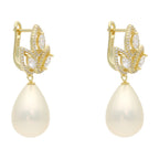 Aretes 3 hojas circonias con piedra gota plata