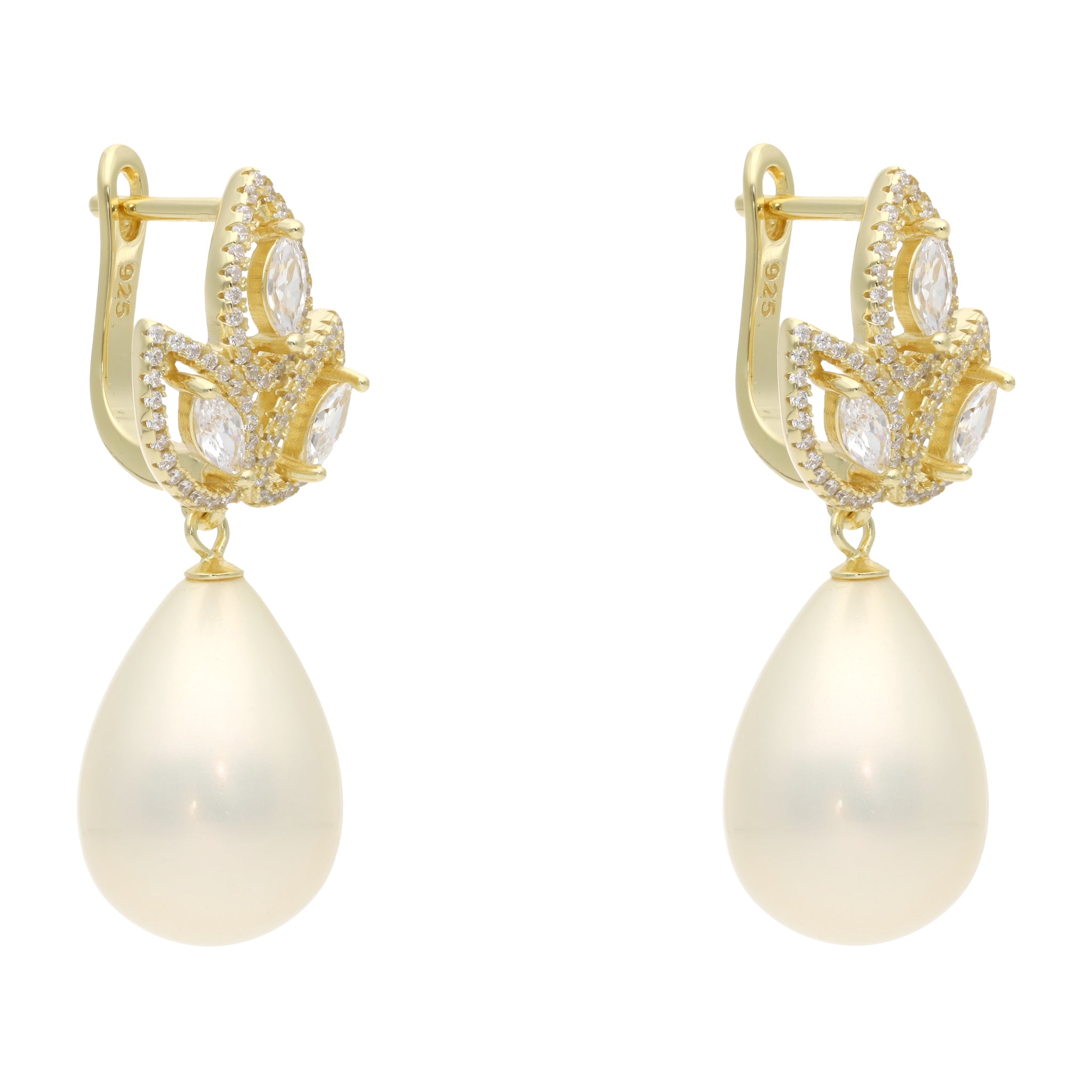 Aretes 3 hojas circonias con piedra gota plata