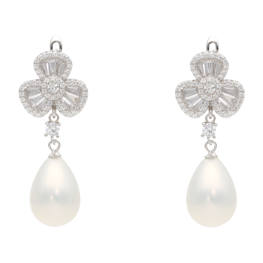 Aretes largos flor petalos perlas/coral/turquesa plata