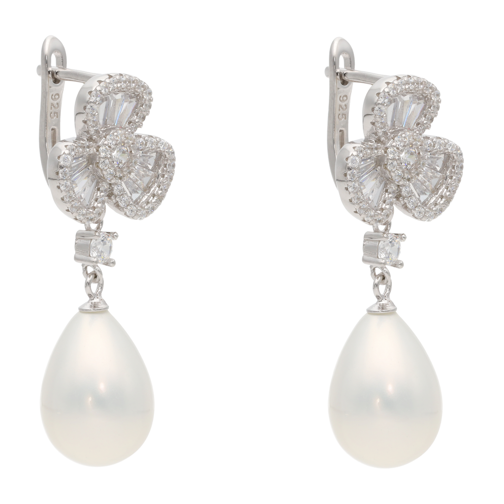 Aretes largos flor petalos perlas/coral/turquesa plata