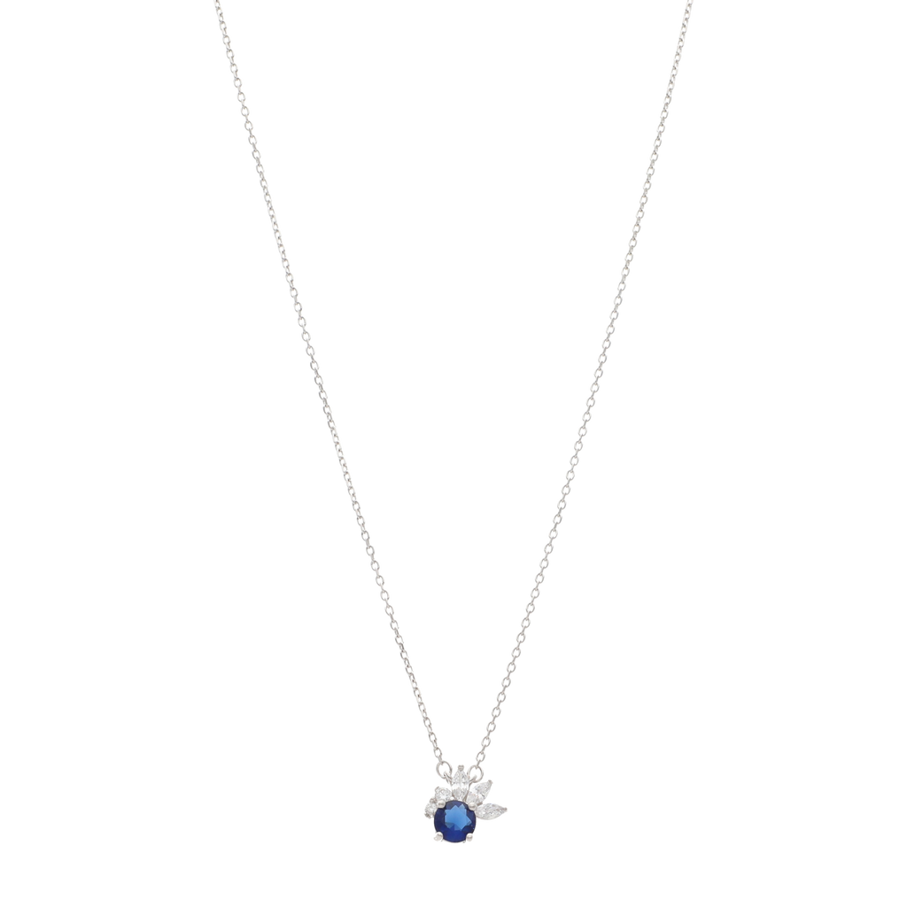 Collar circonia azul media flor plata